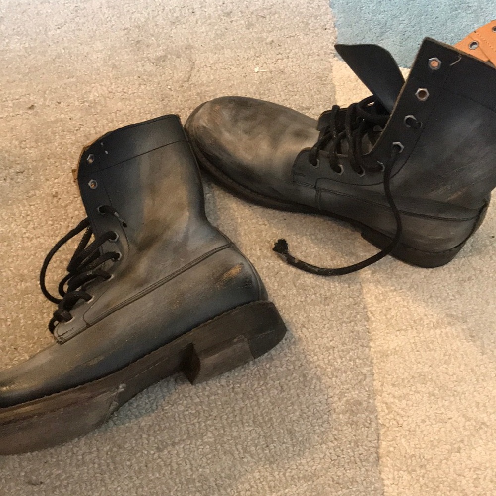 Bed|stu x free people black leather combat boot